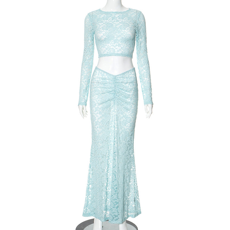 Long Sleeve See-Through Lace Suit