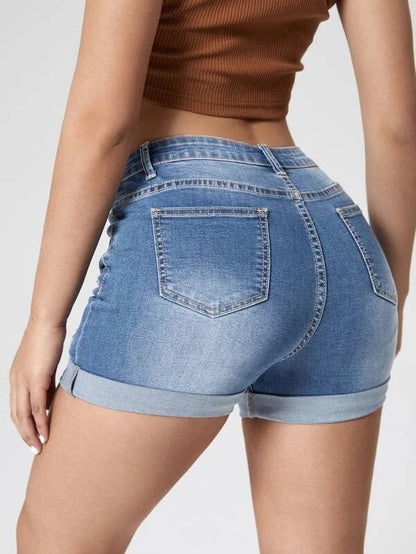 Holes Curling High Waist Denim Shorts