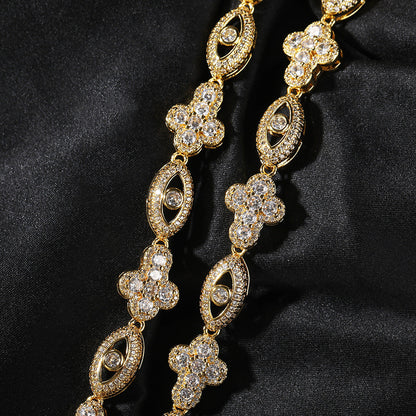 mens gold chain Diamond eye cross necklace