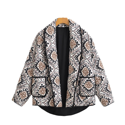 European American Floral Print Cotton-Padded Jacket