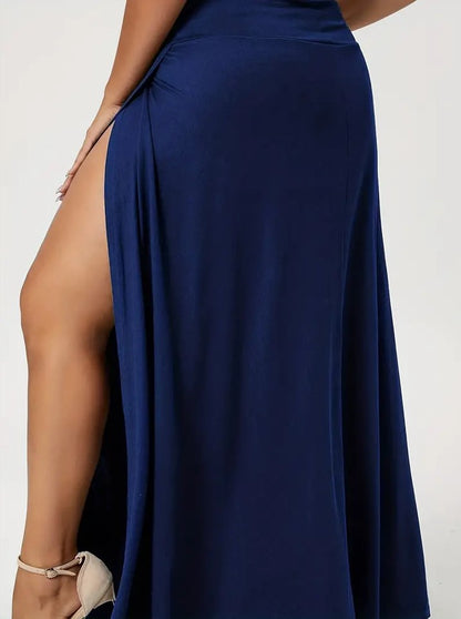 Women's High Waist Slit Solid Color Midi Skirt