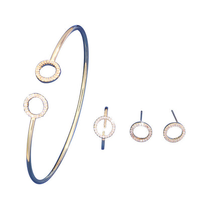 Micro-inlaid Full Diamond Circle Opening Bracelet Ear Stud And Ring