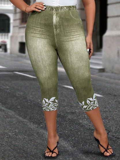 Plus Size Women's Tight Printed Pants