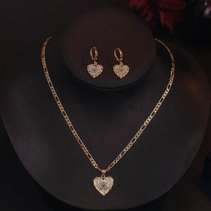Heart-shaped Zircon Pendant Necklace and Earrings Set