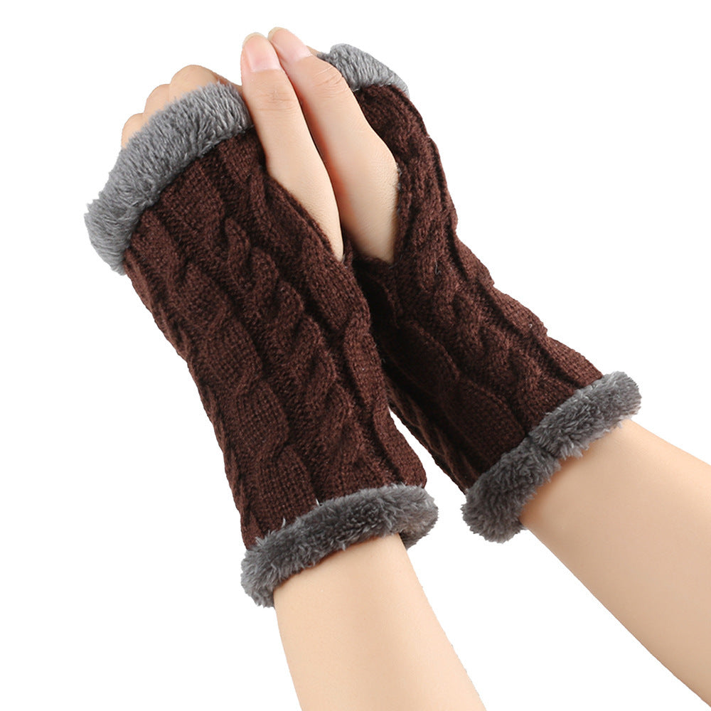 Fleece-Lined Knitted Fingerless Gloves