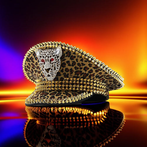Women's Large Round Leopard Rivet Hat Ball Punk Hip Hop Hat