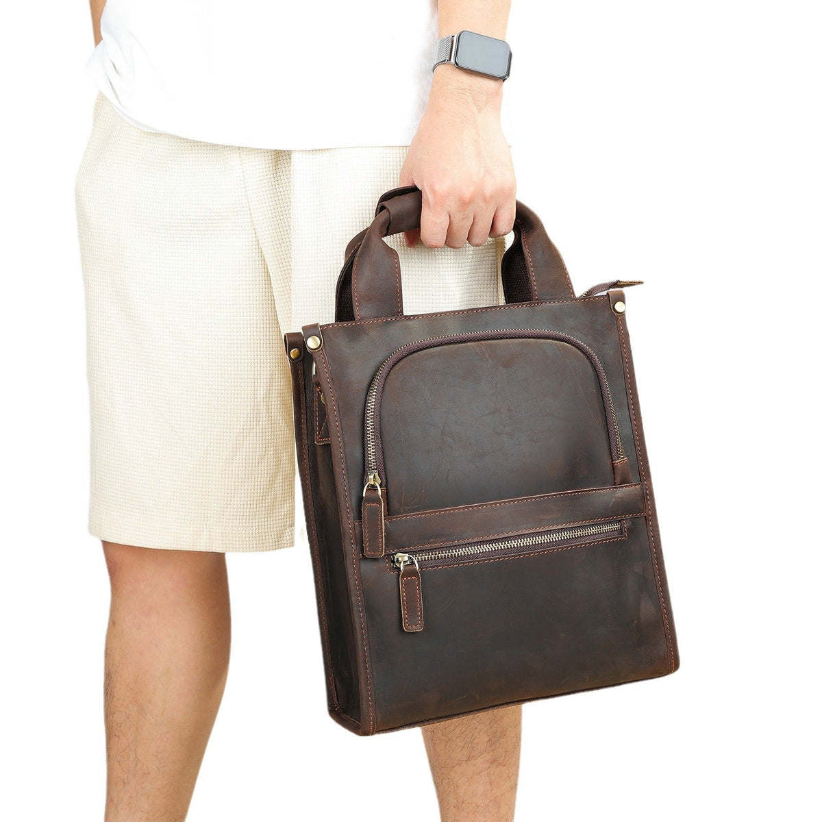 Crazy Horse Leather Crossbody Backpack