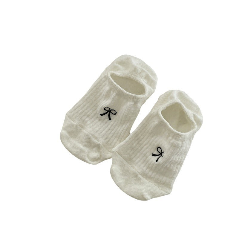 Bow Embroidery Cotton Women's Low-cut Liners Socks