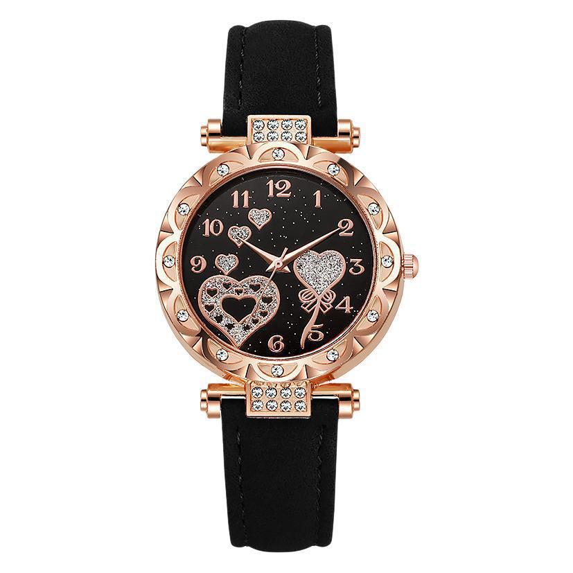 Simple leather strap quartz watch for students