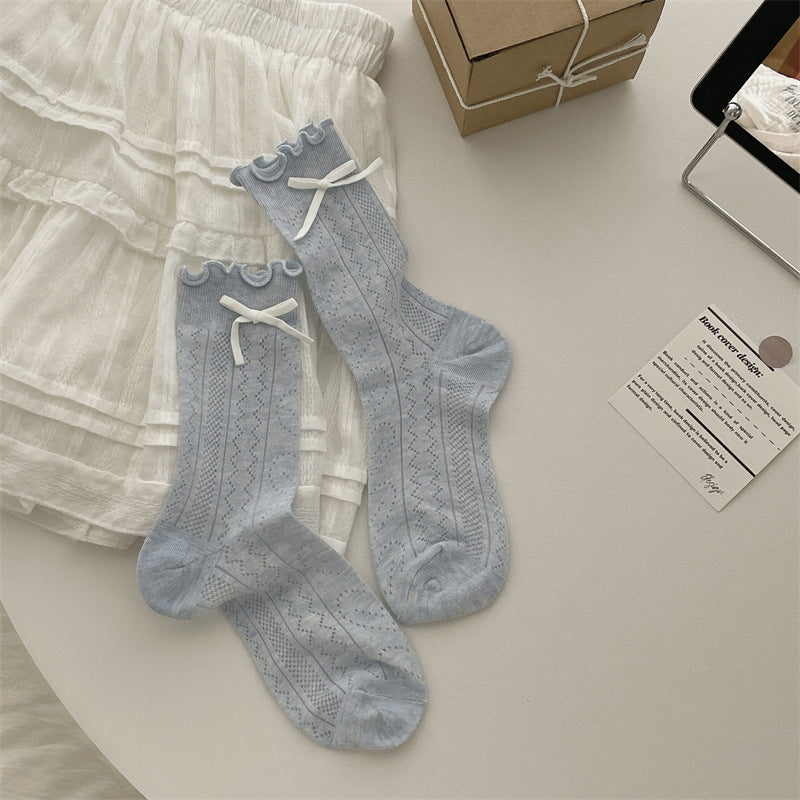 Thin Mesh Bow Mid-Calf Socks