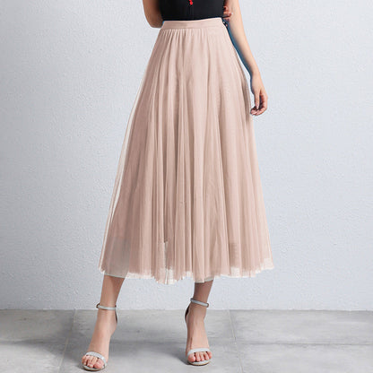 Slimming A- Line Skirt Mesh Half-length Long Dress