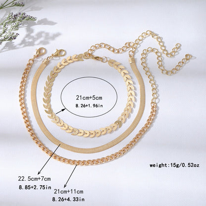 Flat Snake Wheat Chain Anklet Set