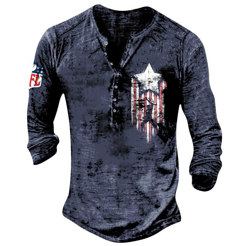 Men's Round Neck Long Sleeve Buckle 3D Printed T-shirt