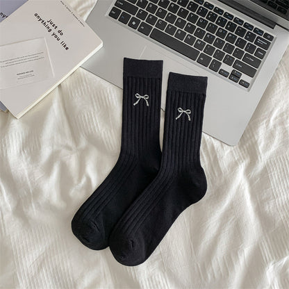 Cute Girl Bow Tube Socks Hollow Bunching Socks