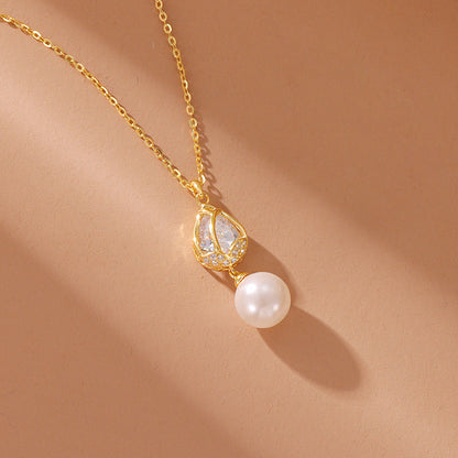 S925 Silver Tulip Pearl Necklace