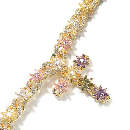 Colorful zircon ice flower cross necklace