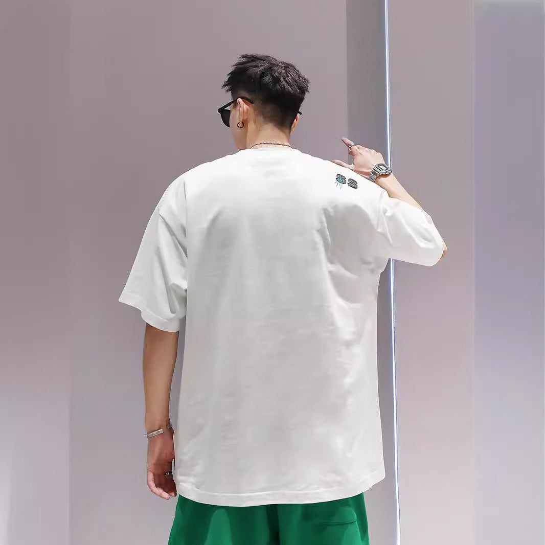 Men's Cotton Embroidery Loose Pullover Short Sleeve