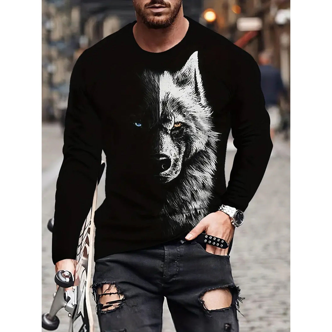 Retro 3D Printed Men's Long Sleeve Hip-hop T-shirt