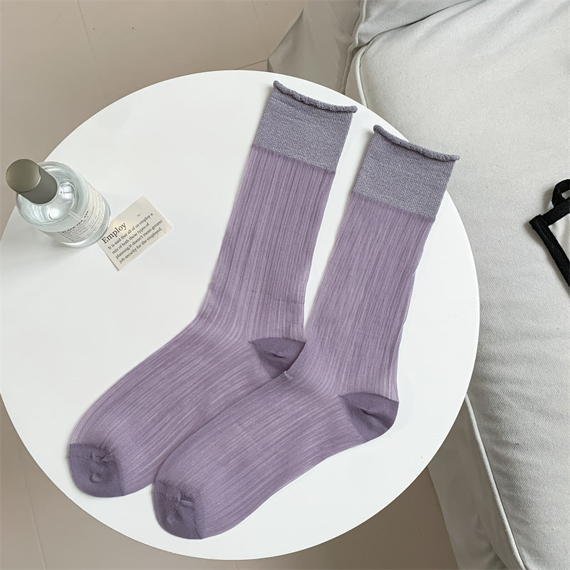 Thin Dark Pattern Mid-calf Length Loose Socks Kanekalon