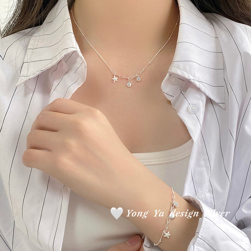 S925 sterling silver shell starfish necklace