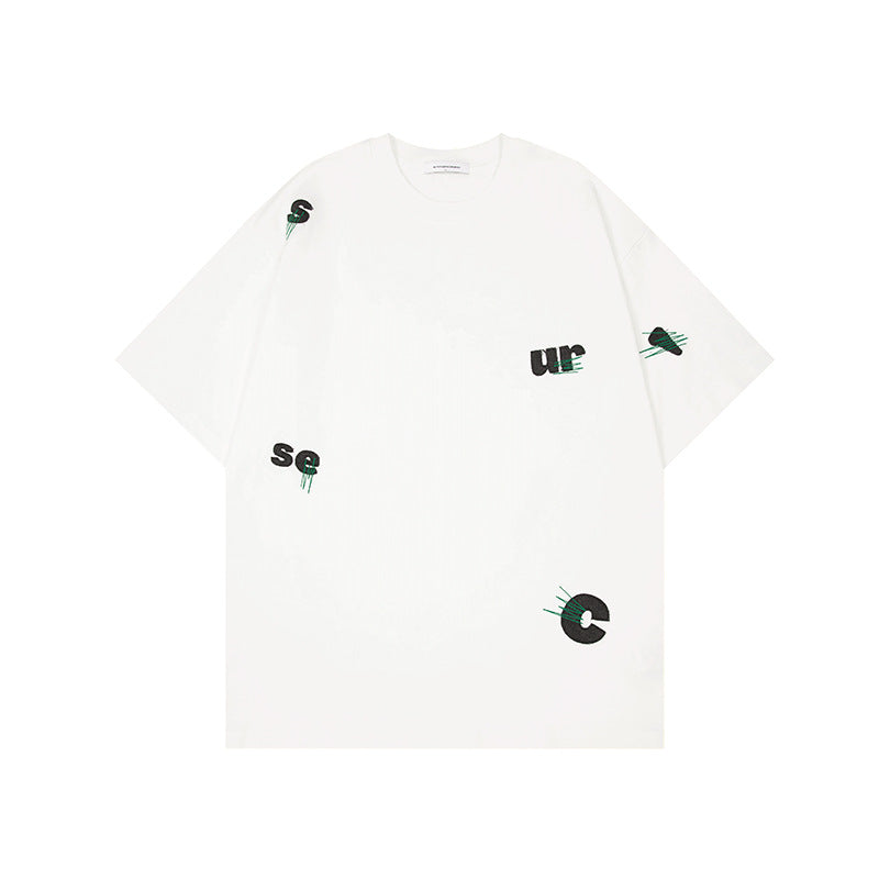 Men's Cotton Embroidery Loose Pullover Short Sleeve