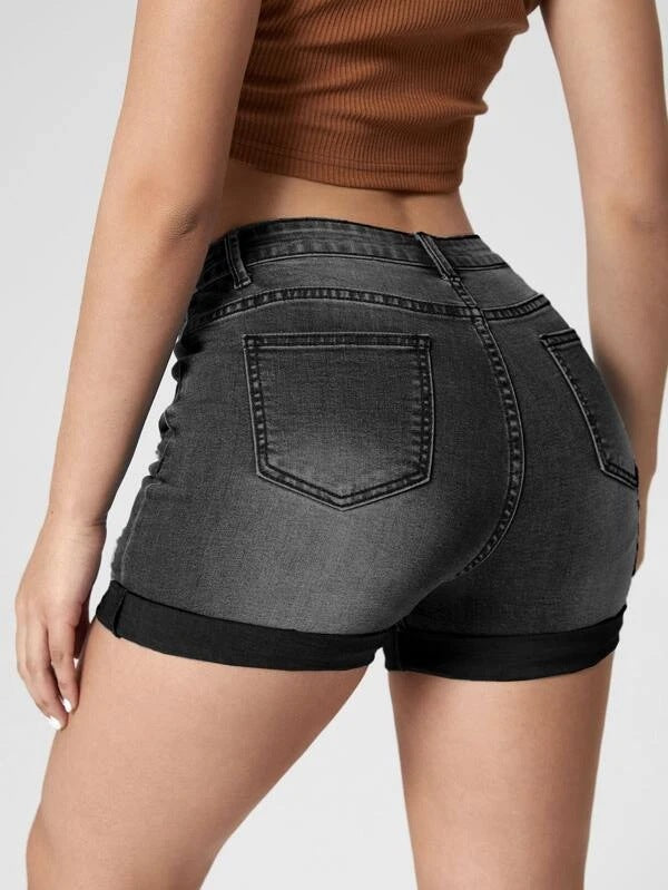 Holes Curling High Waist Denim Shorts