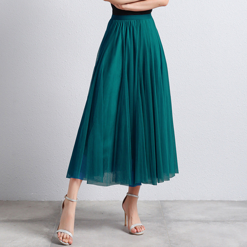 Slimming A- Line Skirt Mesh Half-length Long Dress