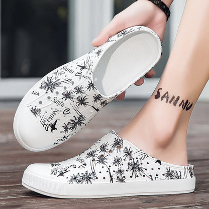 Beach Hole Shoes Color Printing Half Slippers