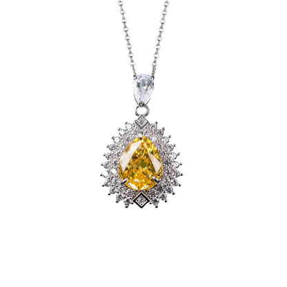 Yellow Diamond Pendant Silver Necklace