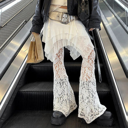 Design Mesh Stitching Lace Micro-transparent Culottes