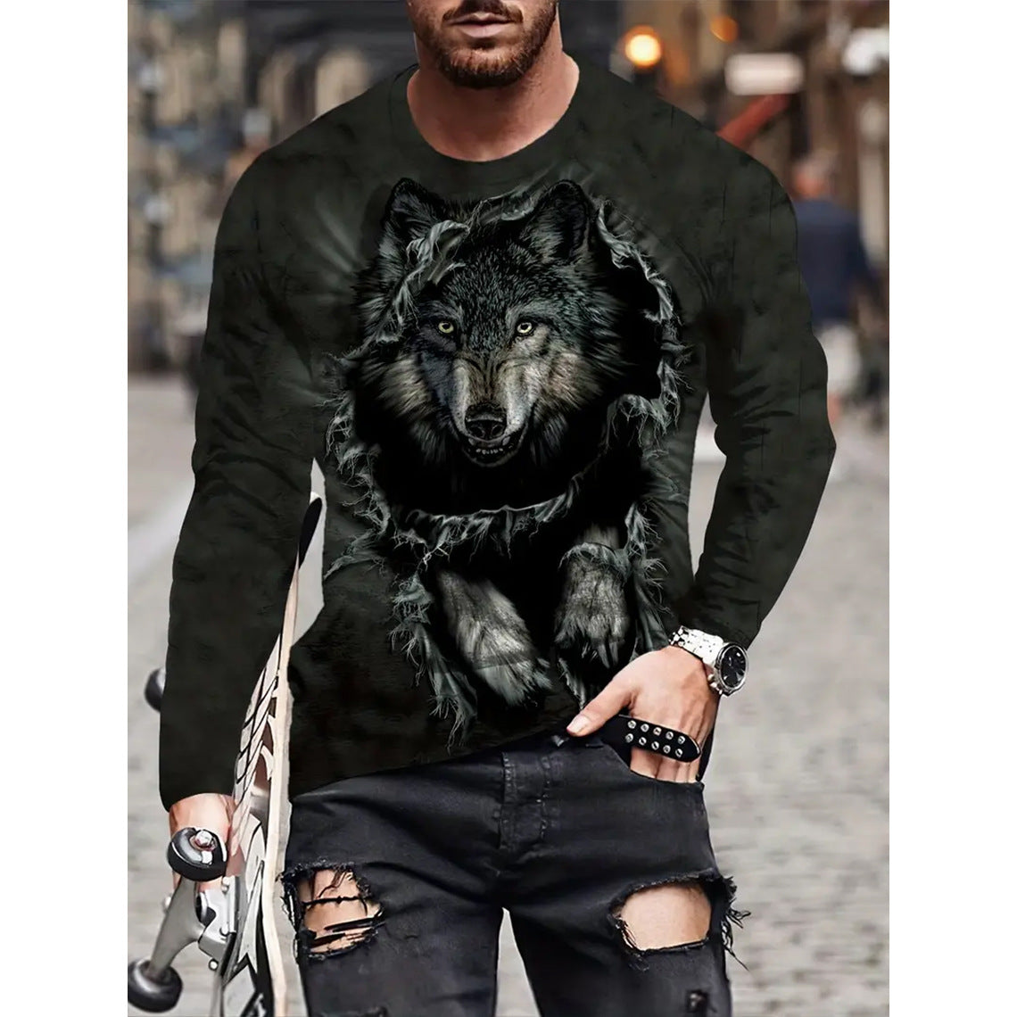 Retro 3D Printed Men's Long Sleeve Hip-hop T-shirt