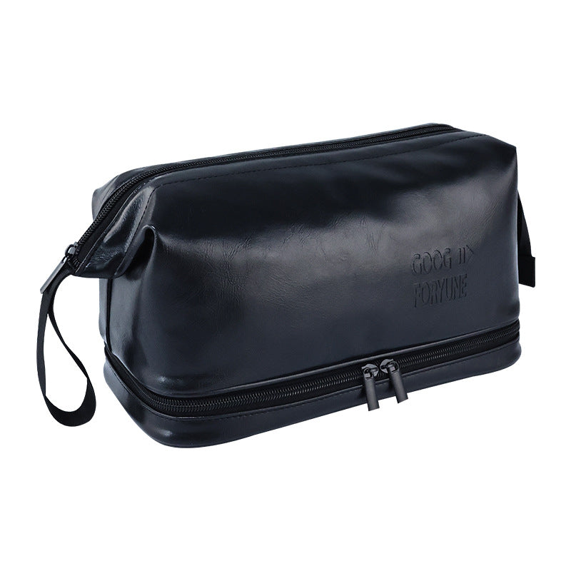 PU Men's British Style Double Layer Toiletry Bag