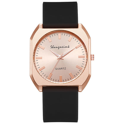 Simple, square quartz silicone watch with a stylish silicone strap