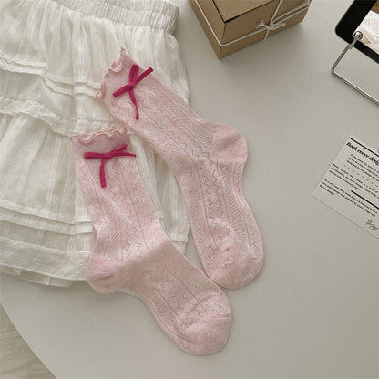 Thin Mesh Bow Mid-Calf Socks