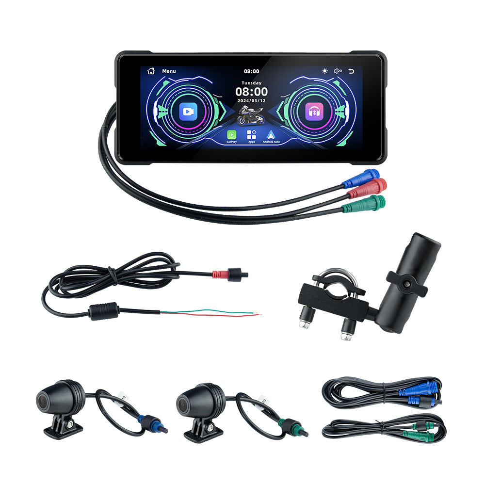 Motorcycle Wireless Carplay Navigation Android Anto Front And Rear Dual Bluetooth Camera Record