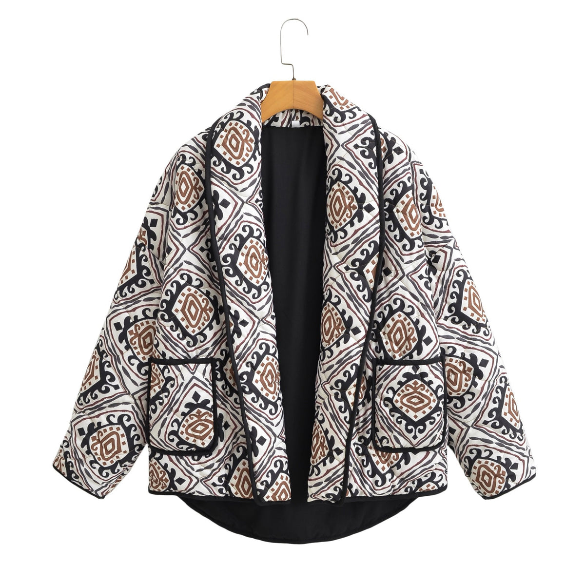 European American Floral Print Cotton-Padded Jacket