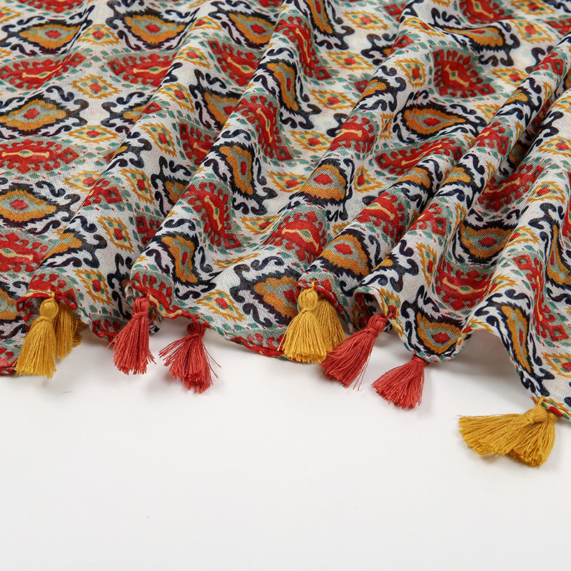 Voile Tassel Sun-proof Printed Scarf