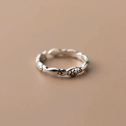 Retro Thai Silver Fish Adjustable Ring Bracelet