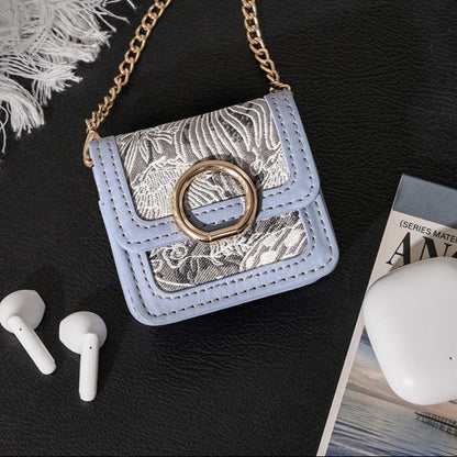 Retro Jacquard Mini Headphone Bag-Blue