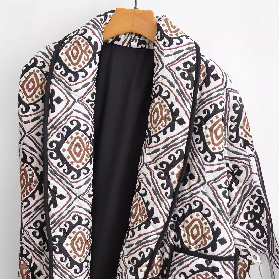 European American Floral Print Cotton-Padded Jacket