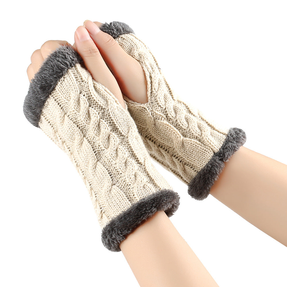 Fleece-Lined Knitted Fingerless Gloves