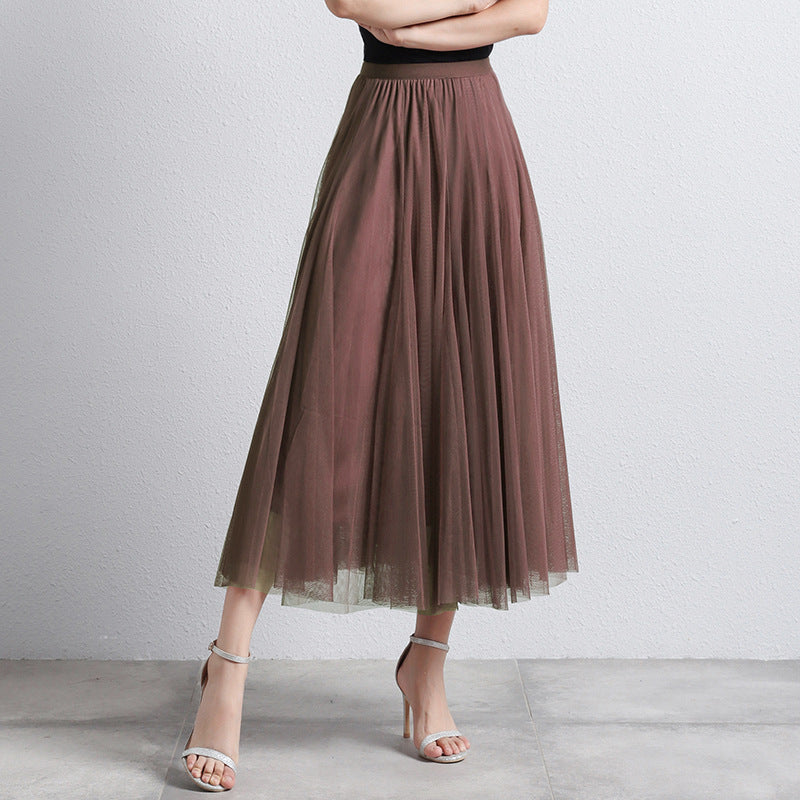 Slimming A- Line Skirt Mesh Half-length Long Dress