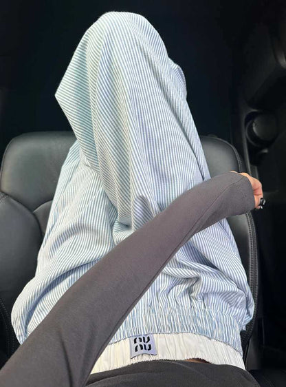 Vertical Stripe Wide-Leg Pants
