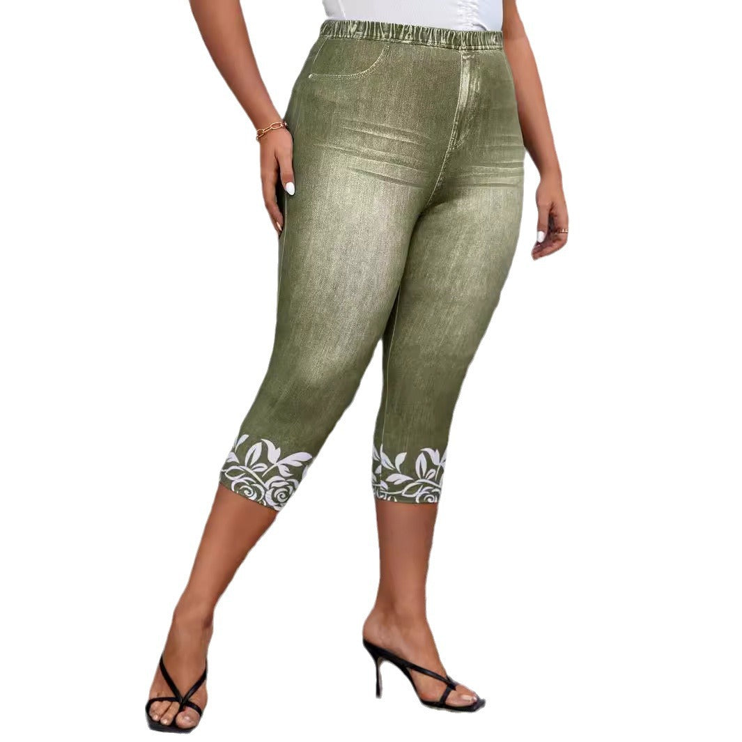 Plus Size Women's Tight Printed Pants