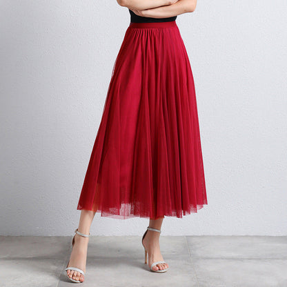 Slimming A- Line Skirt Mesh Half-length Long Dress
