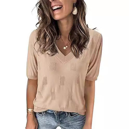 European And American V-neck Summer Knitwear Short Sleeve Top