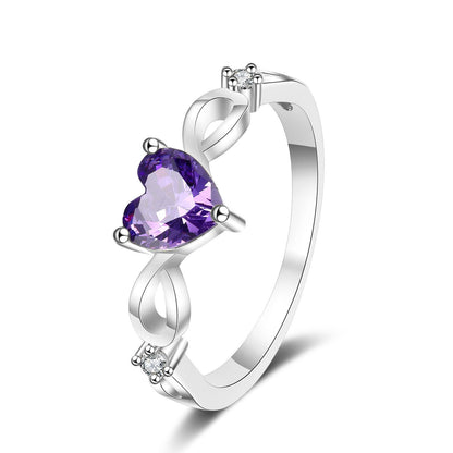 S925 Silver Amethyst Heart Gemstone Ring