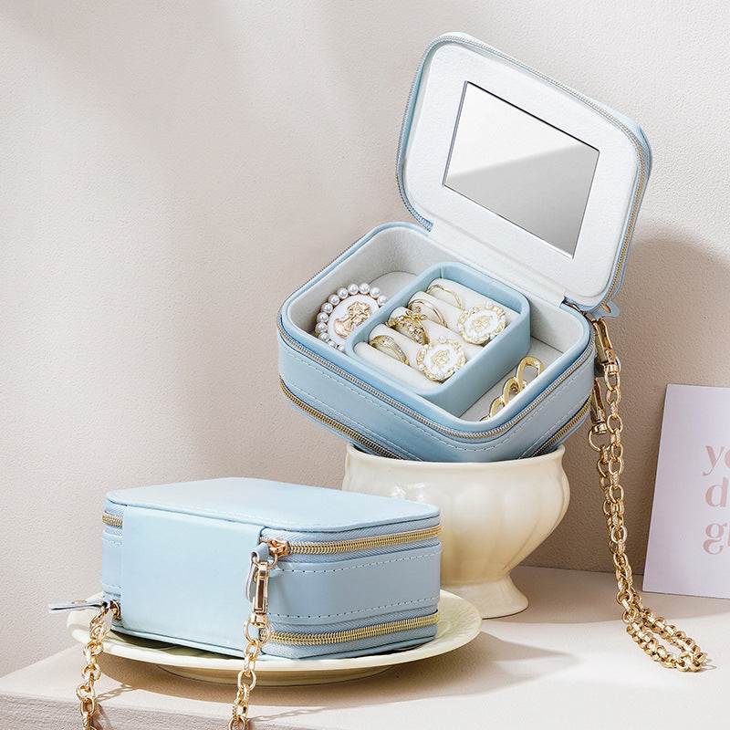 Double zipper mirror convenient jewelry box