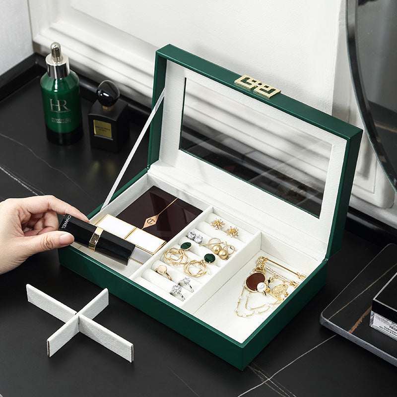 Rectangular PU leather window jewelry box