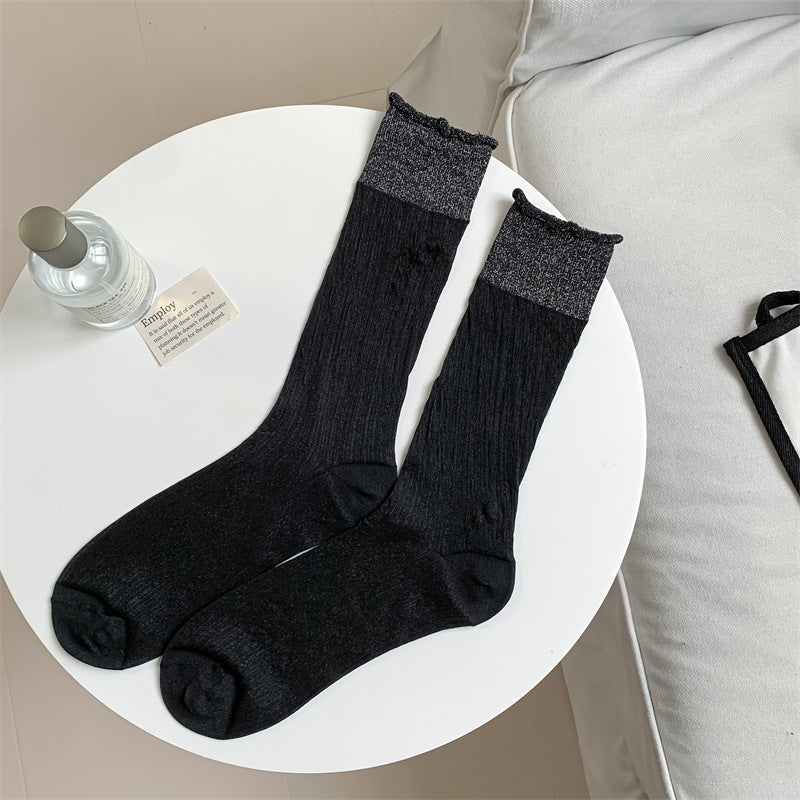 Thin Dark Pattern Mid-calf Length Loose Socks Kanekalon